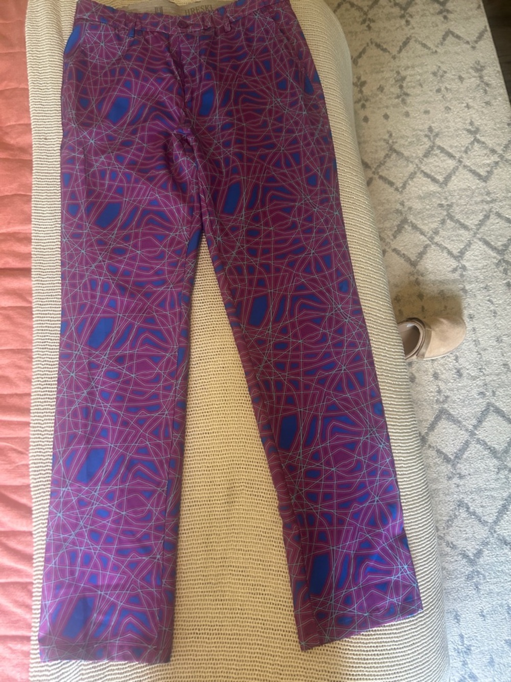 NWOT Hreski Vibrant Purple Geometric Print Golf Pants